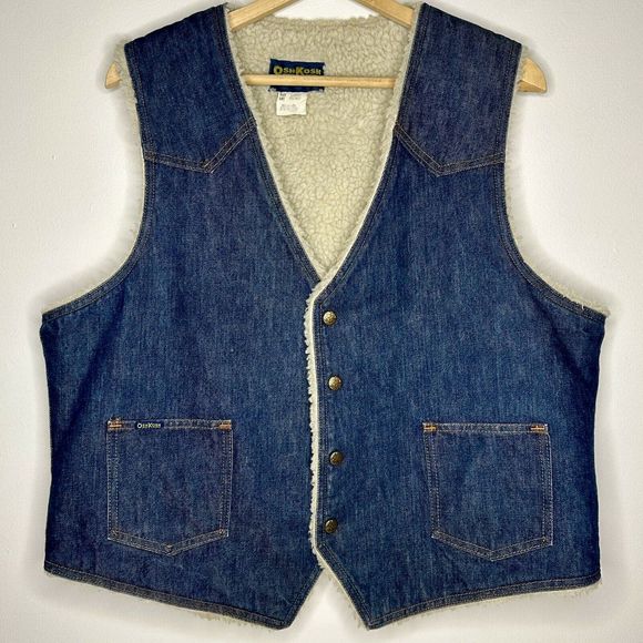 OshKosh B'gosh Mens Vest Sherpa Lined Blue Denim Vintage Men's X-Large‎ USA - Picture 1 of 12
